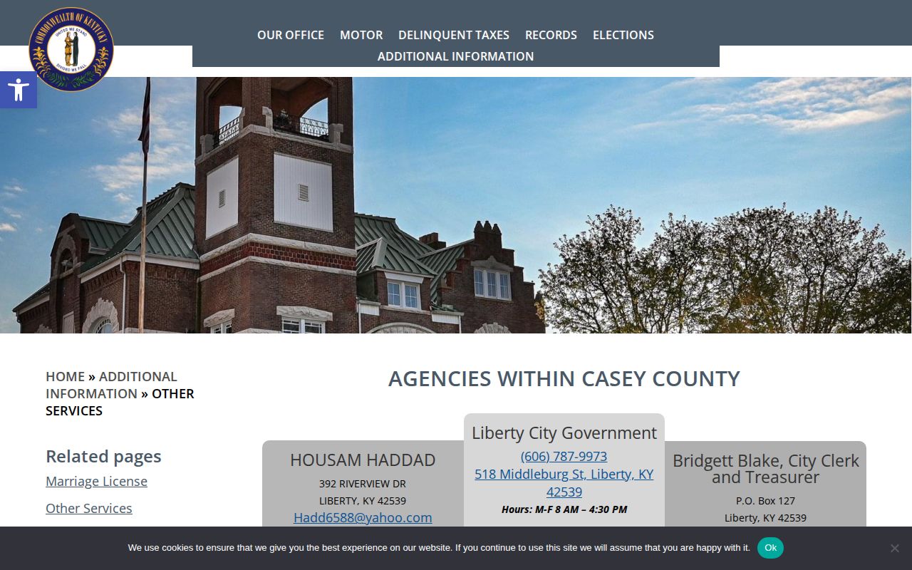 Casey County Sheriff's Office records and warrant contact page